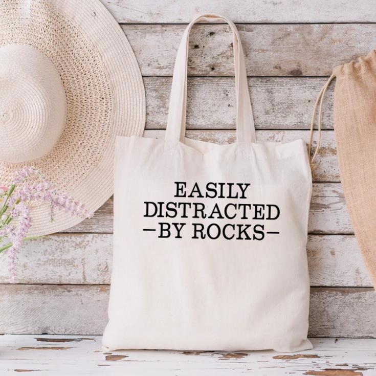 Easily Distracted By Rocks Rock Lover Geology Teacher Canvas Tote Bag, gift for family, gift for coworker Easily Distracted By Rocks Rock Lover Geology Teacher Canvas Tote Bag, gift for family, gift for coworker