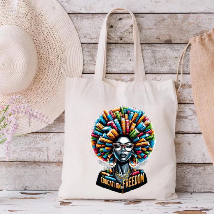 Education Is Freedom History Month Teacher Books Afro Canvas Tote Bag, History Teacher Tote Bags, gift for family, gift for coworker