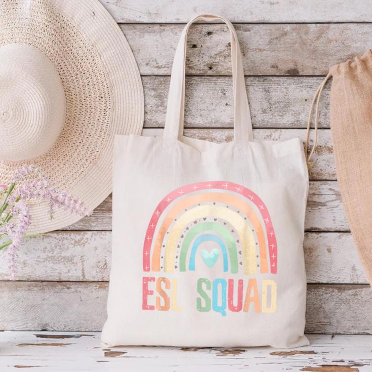 ESL Squad Teacher Crew Team Back To School English Rainbow Canvas Tote Bag, Esl Teacher Tote Bags, English Teacher Tote Bags, gift for family, gift for coworker ESL Squad Teacher Crew Team Back To School English Rainbow Canvas Tote Bag, Esl Teacher Tote Bags, English Teacher Tote Bags, gift for family, gift for coworker