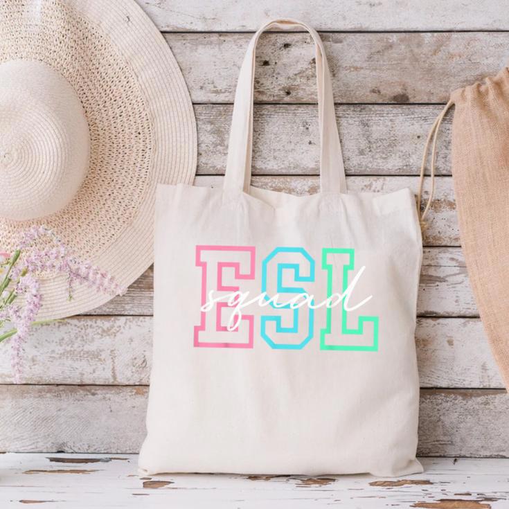 ESL Squad Teacher English As A Second Language Canvas Tote Bag, Esl Teacher Tote Bags, English Teacher Tote Bags, gift for family, gift for coworker ESL Squad Teacher English As A Second Language Canvas Tote Bag, Esl Teacher Tote Bags, English Teacher Tote Bags, gift for family, gift for coworker