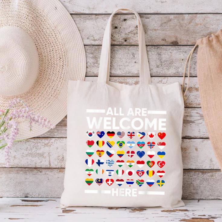 ESL Teacher All Are Welcome Here For Worlds Virtual Teachers Canvas Tote Bag, Esl Teacher Tote Bags, gift for family, gift for coworker