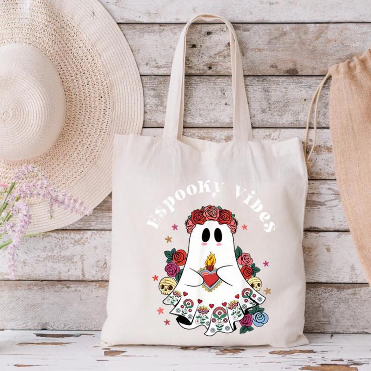 Espooky Vibes Maestra Halloween Spanish Mexican Teacher Canvas Tote Bag, gift for family, gift for coworker