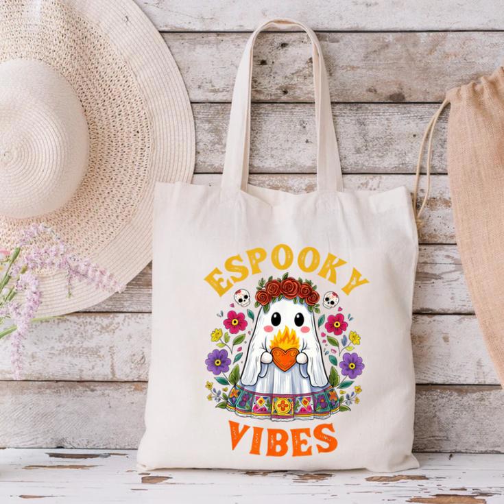 Espooky Vibes Spanish Mexican Halloween Ghost Teachers Canvas Tote Bag, gift for family, gift for coworker