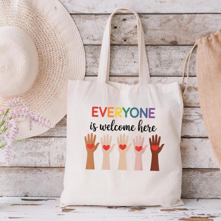 Everyone Is Welcome Here Idaho Teacher Canvas Tote Bag, gift for family, gift for coworker Everyone Is Welcome Here Idaho Teacher Canvas Tote Bag, gift for family, gift for coworker