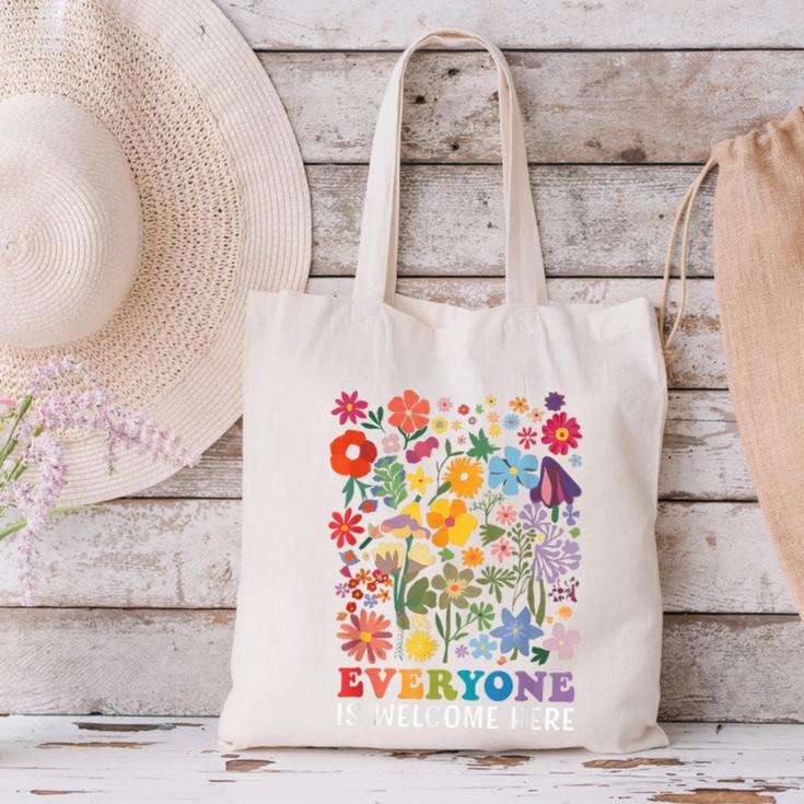 Everyone Is Welcome Here Tshirt Idaho Teacher Support Retro Canvas Tote Bag, gift for family, gift for coworker Everyone Is Welcome Here Tshirt Idaho Teacher Support Retro Canvas Tote Bag, gift for family, gift for coworker