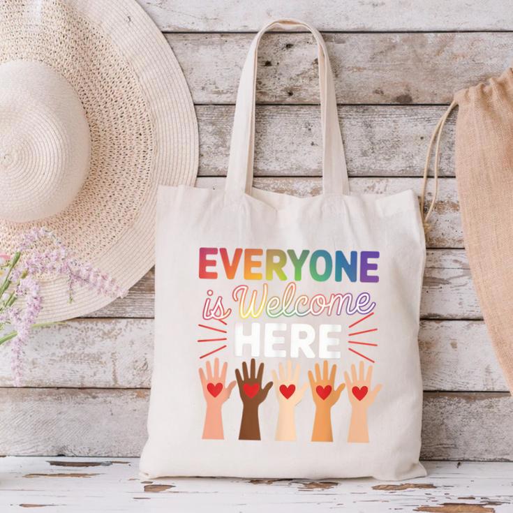Everyone Is Welcome Here Shirt Teacher Canvas Tote Bag, gift for family, gift for coworker Everyone Is Welcome Here Shirt Teacher Canvas Tote Bag, gift for family, gift for coworker