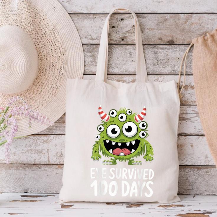 Eye Survived 100 Days Of School Monster Lover Teacher Kids Canvas Tote Bag, gift for family, gift for coworker