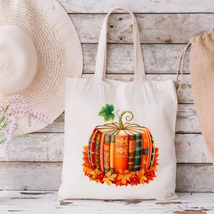 Fall Book Autumn Reading Teacher Halloween Pumpkin Season Canvas Tote Bag, gift for family, gift for coworker Fall Book Autumn Reading Teacher Halloween Pumpkin Season Canvas Tote Bag, gift for family, gift for coworker