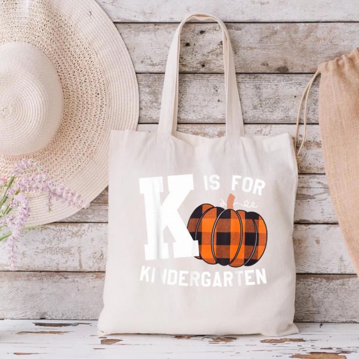 Fall Kindergarten Teacher K Is For Buffalo Plaid Pumpkin Canvas Tote Bag, gift for family, gift for coworker Fall Kindergarten Teacher K Is For Buffalo Plaid Pumpkin Canvas Tote Bag, gift for family, gift for coworker
