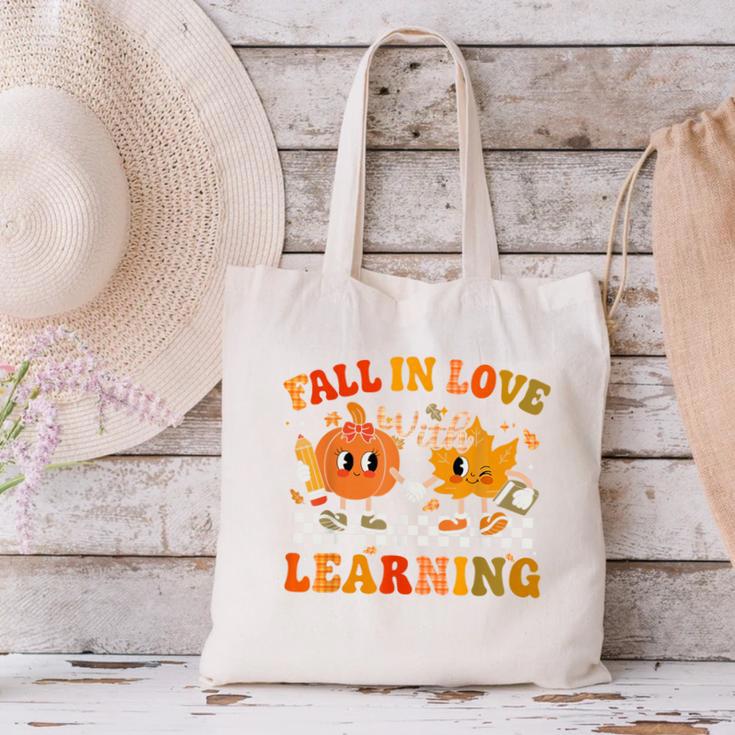 Fall In Love With Learning Autumn Pumpkin Fall Teacher Kids Canvas Tote Bag, gift for family, gift for coworker