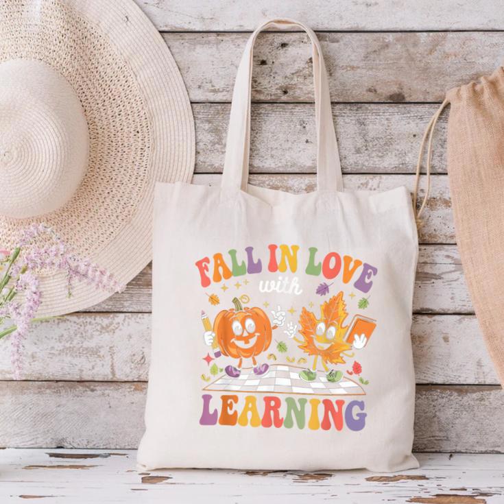 Fall In Love With Learning Autumn Fall Season Teacher Canvas Tote Bag, gift for family, gift for coworker Fall In Love With Learning Autumn Fall Season Teacher Canvas Tote Bag, gift for family, gift for coworker