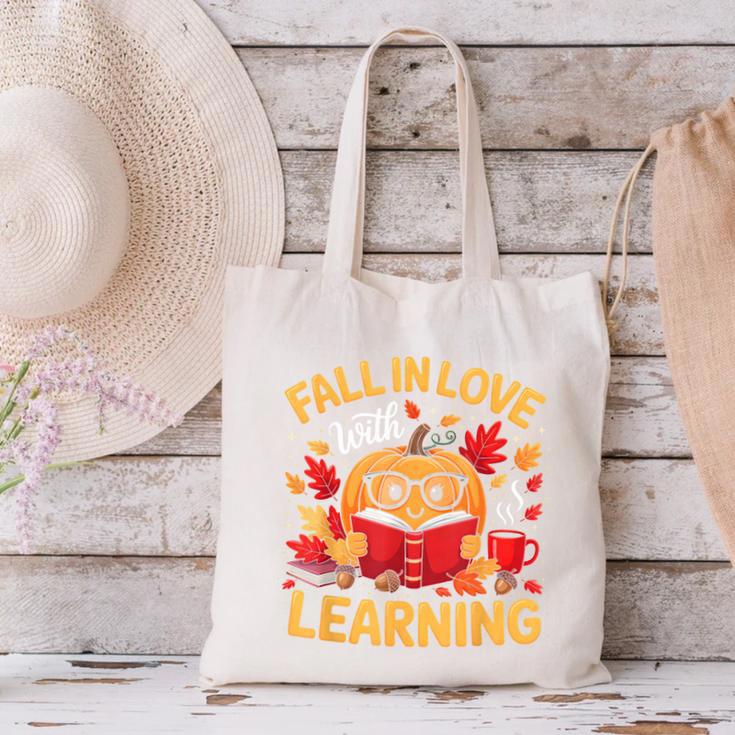 Fall In Love With Learning Pumpkin Thanksgiving Teacher Fall Canvas Tote Bag, gift for family, gift for coworker Fall In Love With Learning Pumpkin Thanksgiving Teacher Fall Canvas Tote Bag, gift for family, gift for coworker
