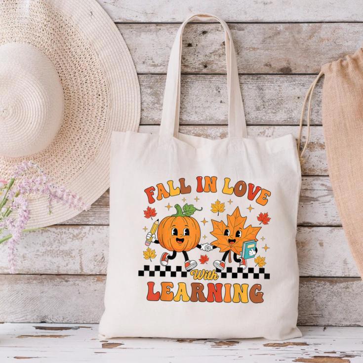 Fall In Love With Learning Teacher Student Autumn Pumpkin Canvas Tote Bag, gift for family, gift for coworker Fall In Love With Learning Teacher Student Autumn Pumpkin Canvas Tote Bag, gift for family, gift for coworker