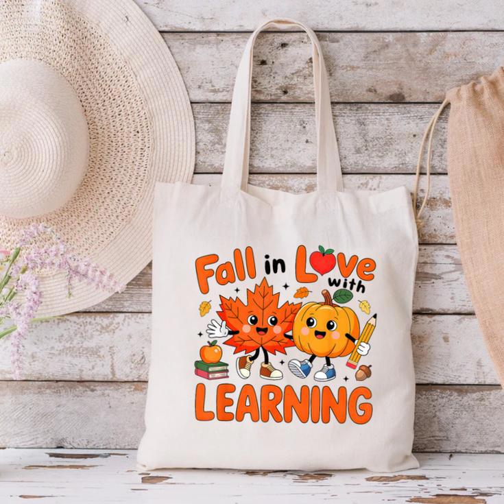 Fall In Love With Learning Thanksgiving Teacher Student Kids Canvas Tote Bag, gift for family, gift for coworker Fall In Love With Learning Thanksgiving Teacher Student Kids Canvas Tote Bag, gift for family, gift for coworker