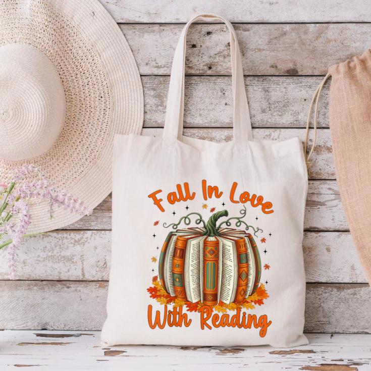 Fall In Love With Reading Pumpkin Autumn Librarians Teacher Canvas Tote Bag, gift for family, gift for coworker
