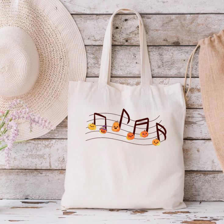 Fall Music Teacher Halloween Pumpkin Music Note Fall Teacher Canvas Tote Bag, gift for family, gift for coworker