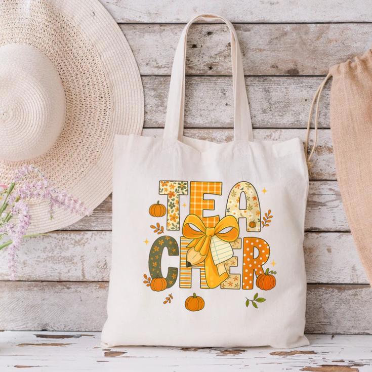 Fall Teacher Pumpkin Coquette Bow Autumn Classroom Canvas Tote Bag, gift for family, gift for coworker Fall Teacher Pumpkin Coquette Bow Autumn Classroom Canvas Tote Bag, gift for family, gift for coworker