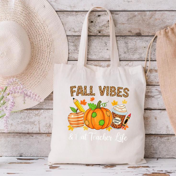 Fall Vibes And That Teacher Life Autumn Thanksgiving Canvas Tote Bag, gift for family, gift for coworker Fall Vibes And That Teacher Life Autumn Thanksgiving Canvas Tote Bag, gift for family, gift for coworker