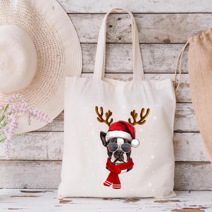 Family Matching Reindeer Xmas Boston Terrier Christmas Canvas Tote Bag, Boston Terrier Christmas Tote Bags, gift for family, gift for coworker