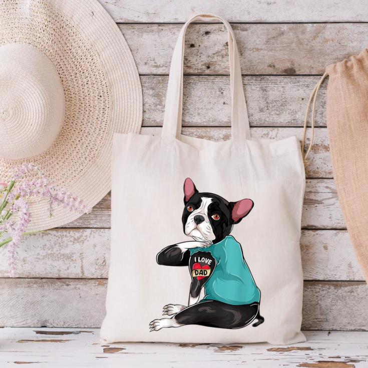 Father's Day Gift Dog Dad Boston Terrier i Love Dad Tattoo Canvas Tote Bag, Boston Terrier Dad Tote Bags, gift for family, gift for coworker
