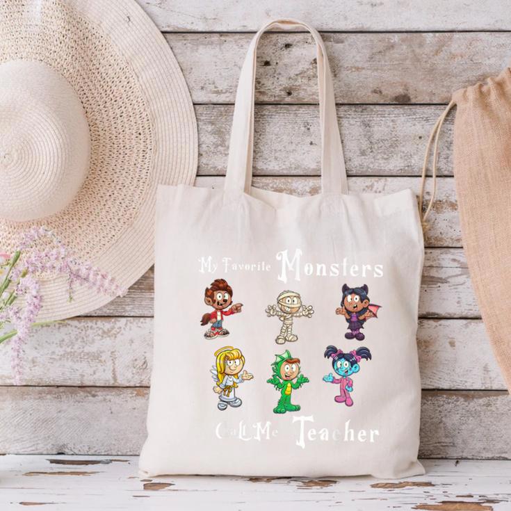 My Favorite Monsters Call Me Teacher Thank Mummy Vampire Bat Canvas Tote Bag, gift for family, gift for coworker My Favorite Monsters Call Me Teacher Thank Mummy Vampire Bat Canvas Tote Bag, gift for family, gift for coworker