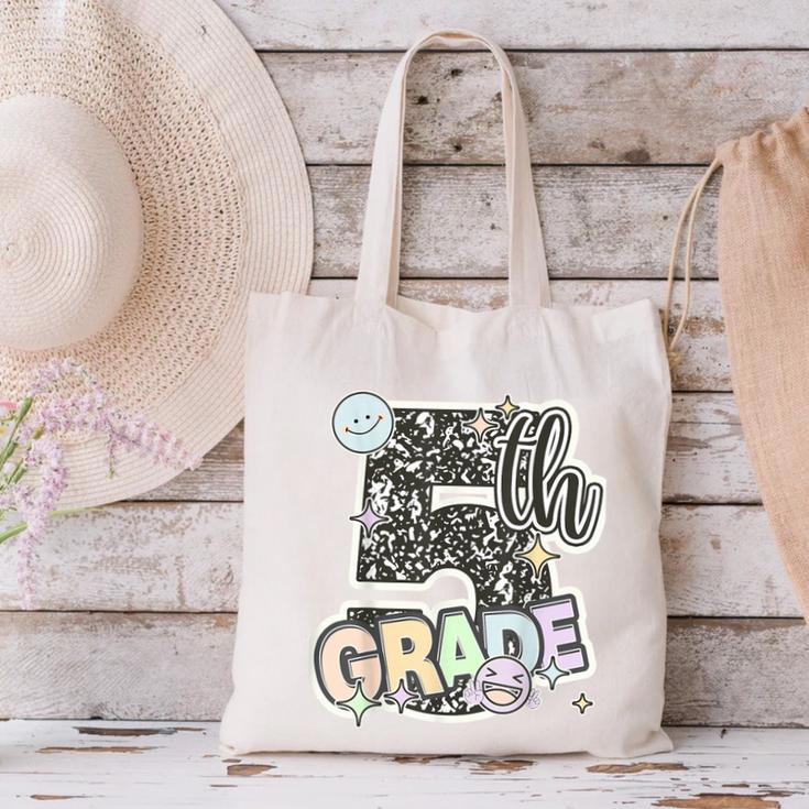 First Day Of Fifth Grade Composition Notebook Teacher Canvas Tote Bag, First Grade Teacher Tote Bags, gift for family, gift for coworker First Day Of Fifth Grade Composition Notebook Teacher Canvas Tote Bag, First Grade Teacher Tote Bags, gift for family, gift for coworker