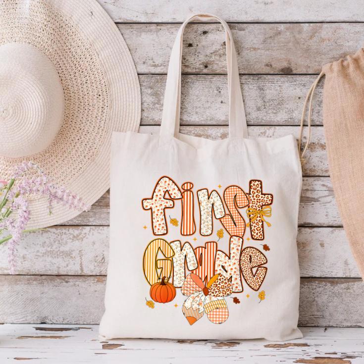 First Grade Fall Floral Coquette Bow Teachers Students Canvas Tote Bag, First Grade Teacher Tote Bags, gift for family, gift for coworker First Grade Fall Floral Coquette Bow Teachers Students Canvas Tote Bag, First Grade Teacher Tote Bags, gift for family, gift for coworker