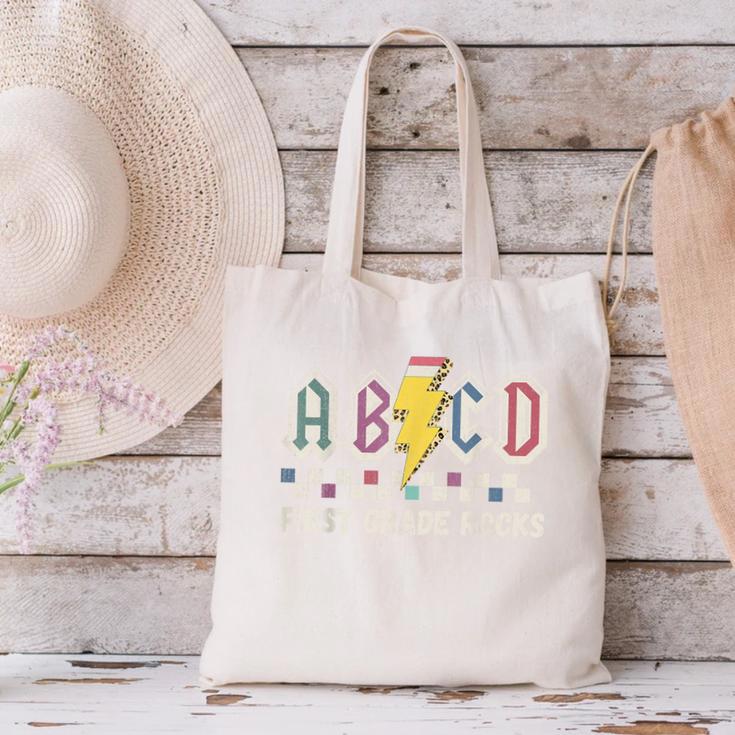 First Grade Rocks Teachers Back To School ABCD Rock Students Canvas Tote Bag, First Grade Teacher Tote Bags, gift for family, gift for coworker First Grade Rocks Teachers Back To School ABCD Rock Students Canvas Tote Bag, First Grade Teacher Tote Bags, gift for family, gift for coworker