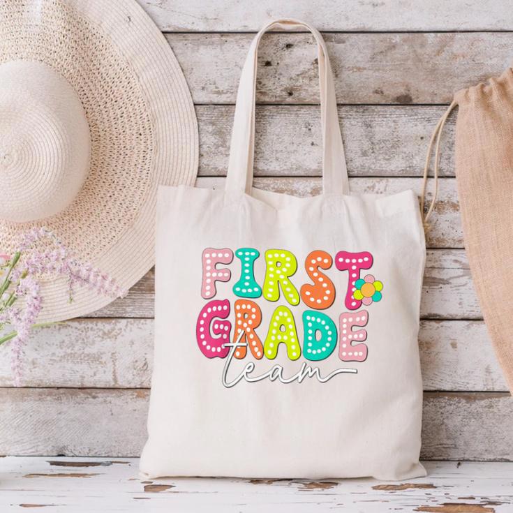First Grade Team Teacher Back To School 1st Grade Squad Kids Canvas Tote Bag, First Grade Teacher Tote Bags, gift for family, gift for coworker