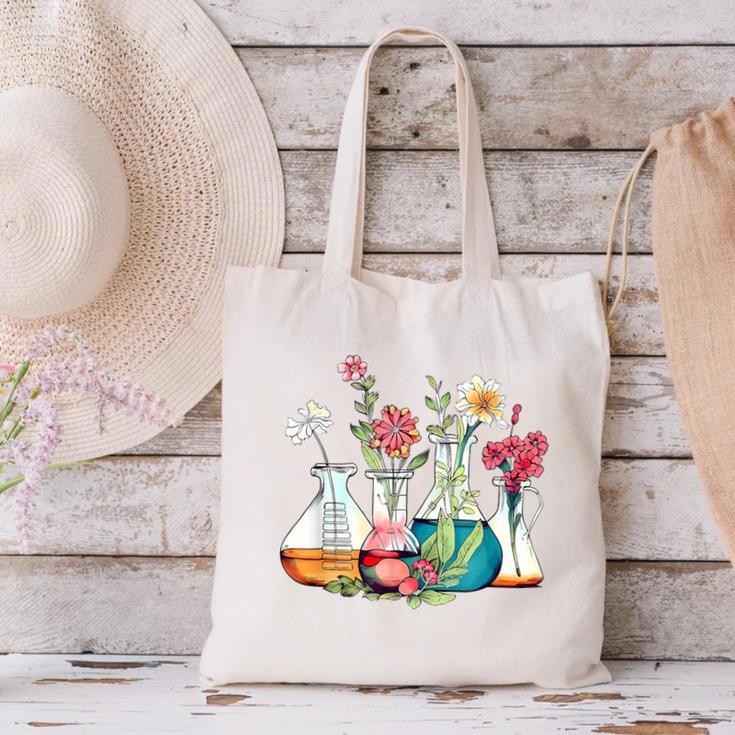 Floral Beakers Chemistry Lab Teacher Canvas Tote Bag, gift for family, gift for coworker Floral Beakers Chemistry Lab Teacher Canvas Tote Bag, gift for family, gift for coworker
