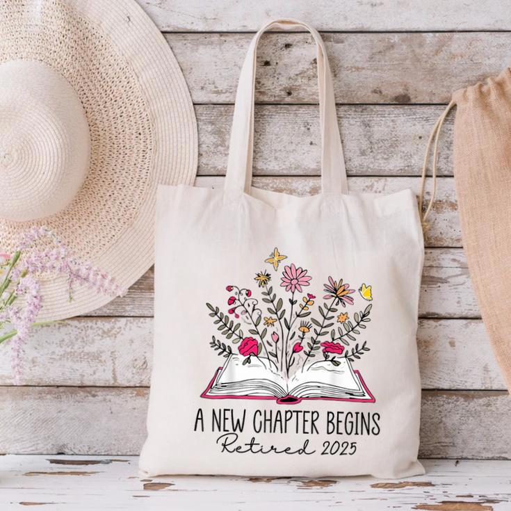 Floral Book a New Chapter Begins Retired Retirement Teacher Canvas Tote Bag, gift for family, gift for coworker Floral Book a New Chapter Begins Retired Retirement Teacher Canvas Tote Bag, gift for family, gift for coworker