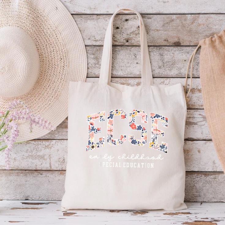Floral ECSE Early Childhood Special Education SPED Teacher Canvas Tote Bag, gift for family, gift for coworker Floral ECSE Early Childhood Special Education SPED Teacher Canvas Tote Bag, gift for family, gift for coworker