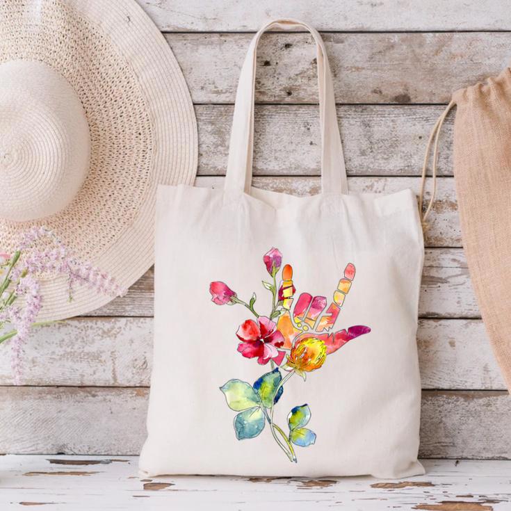 Flower American Sign Language ASL Teacher Teaching Deaf Canvas Tote Bag, gift for family, gift for coworker Flower American Sign Language ASL Teacher Teaching Deaf Canvas Tote Bag, gift for family, gift for coworker
