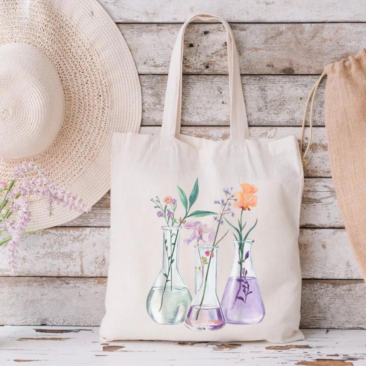 Flowers Test Tube Chemistry Student Science Teacher Women Canvas Tote Bag, Science Teacher Tote Bags, gift for family, gift for coworker Flowers Test Tube Chemistry Student Science Teacher Women Canvas Tote Bag, Science Teacher Tote Bags, gift for family, gift for coworker