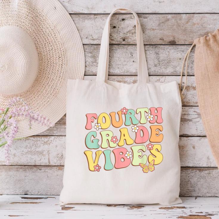 Fourth Grade Vibes Hello Team 4th Grade Teacher Kids Retro Canvas Tote Bag, 4th Grade Teacher Tote Bags, gift for family, gift for coworker