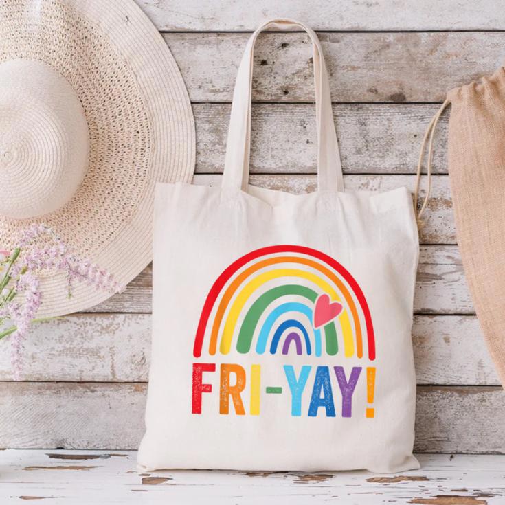 Fri-Yay Friyay Rainbow Colors Teacher Childrens Fun Designs Canvas Tote Bag, gift for family, gift for coworker Fri-Yay Friyay Rainbow Colors Teacher Childrens Fun Designs Canvas Tote Bag, gift for family, gift for coworker