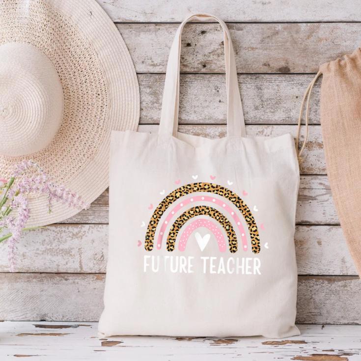 Future Teacher Kids Youth Girls Leopard Rainbow Women Canvas Tote Bag, Future Teacher Tote Bags, gift for family, gift for coworker