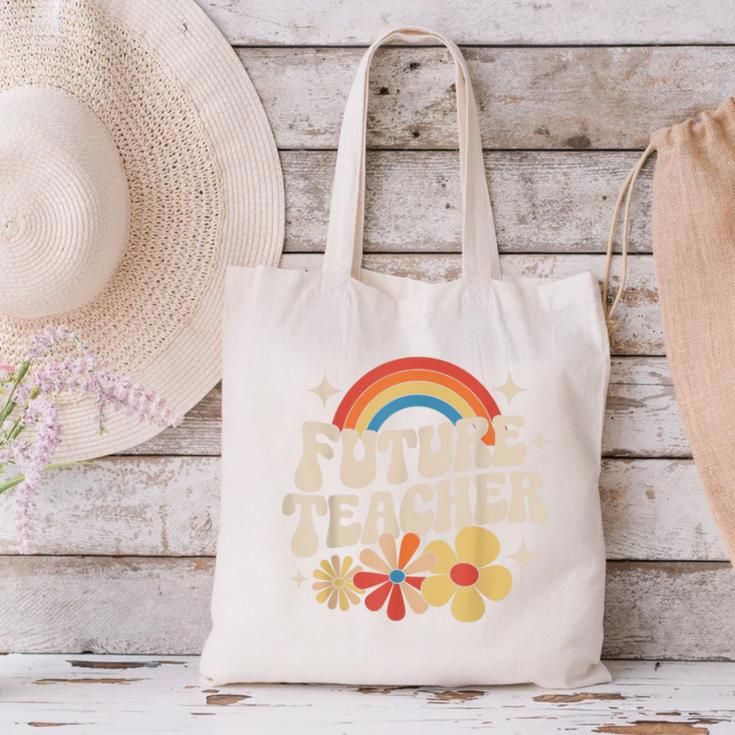 Future Teacher Kids Youth Girls Rainbow Pre-k Kindergarten Canvas Tote Bag, Future Teacher Tote Bags, gift for family, gift for coworker