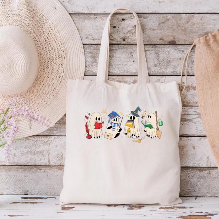 Ghost Book Reading Books Lover Teacher Happy Halloween Canvas Tote Bag, gift for family, gift for coworker