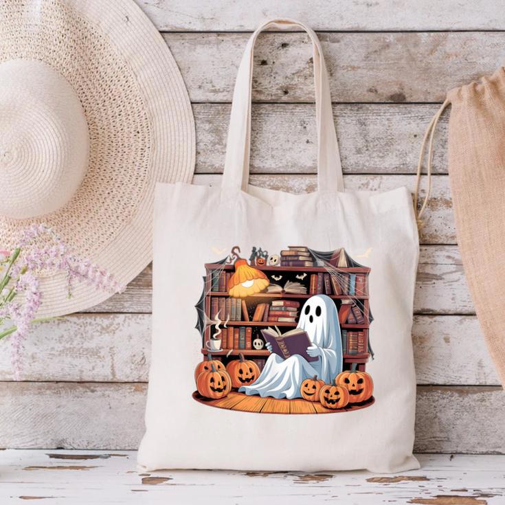 Ghost Book Reading Halloween Books Lover Teacher Canvas Tote Bag, gift for family, gift for coworker