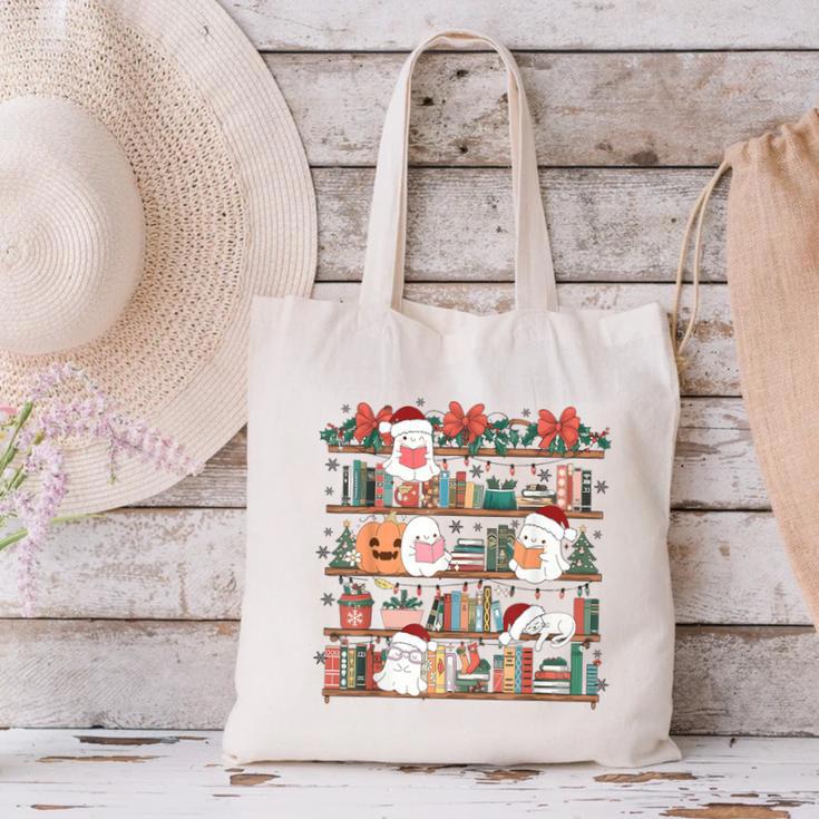 Ghost Christmas Reading Book Lover Library Christmas Teacher Canvas Tote Bag, gift for family, gift for coworker Ghost Christmas Reading Book Lover Library Christmas Teacher Canvas Tote Bag, gift for family, gift for coworker