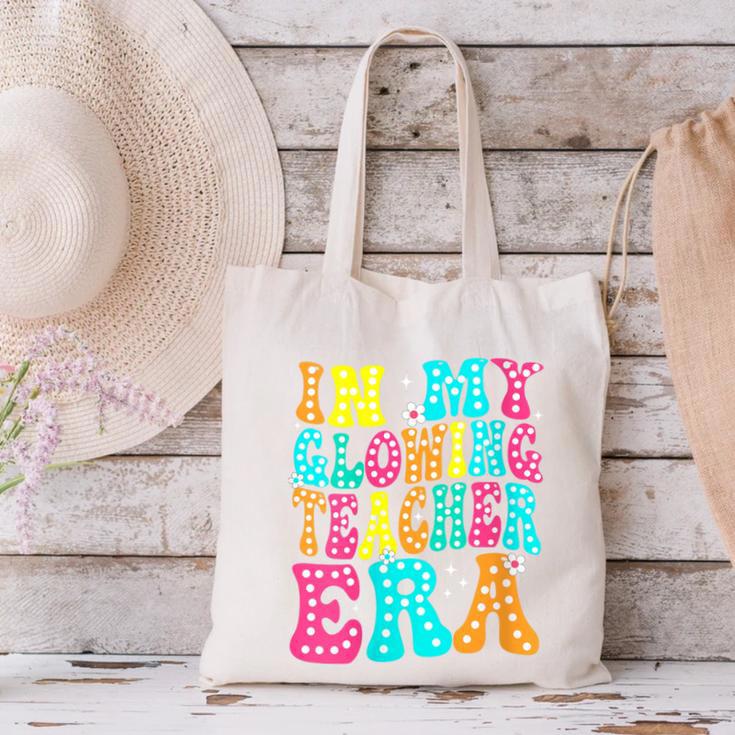 In My Glowing Teacher Era Groovy Colorful Bright Canvas Tote Bag, Groovy Teacher Tote Bags, gift for family, gift for coworker In My Glowing Teacher Era Groovy Colorful Bright Canvas Tote Bag, Groovy Teacher Tote Bags, gift for family, gift for coworker