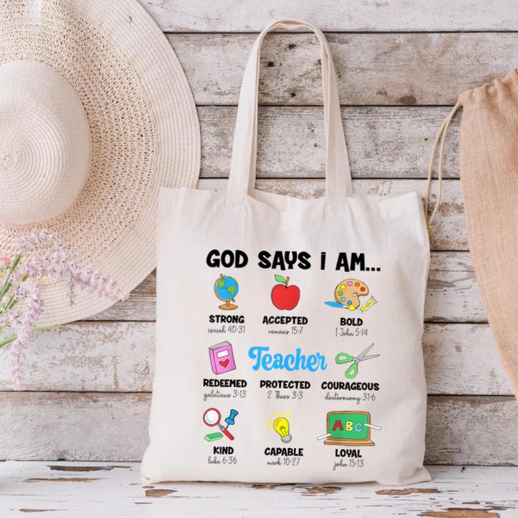 God Says Im Teacher Christian Back To School Religious Canvas Tote Bag, gift for family, gift for coworker