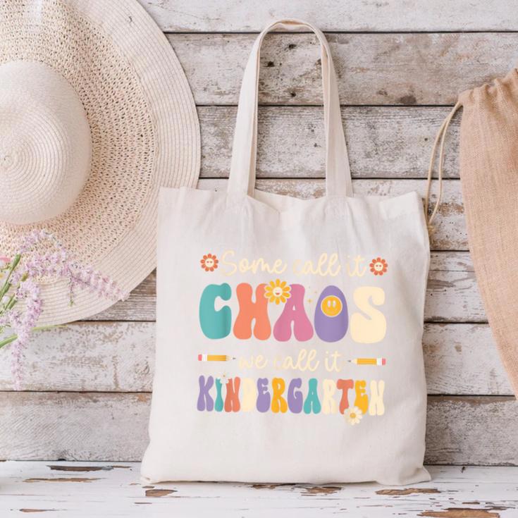 Groovy Some Call It Chaos We Call It Kindergarten Teacher Canvas Tote Bag, Groovy Teacher Tote Bags, gift for family, gift for coworker Groovy Some Call It Chaos We Call It Kindergarten Teacher Canvas Tote Bag, Groovy Teacher Tote Bags, gift for family, gift for coworker