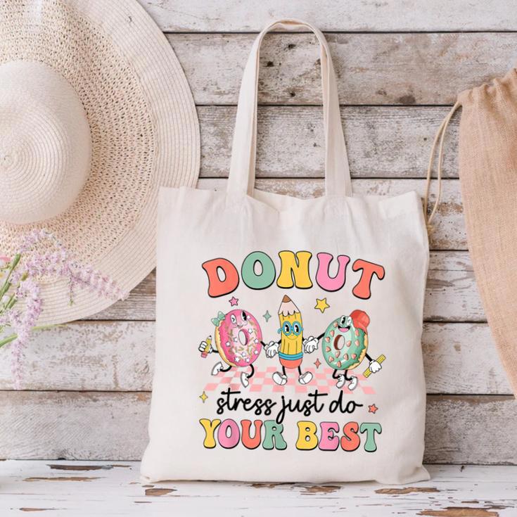 Groovy Donut Stress Just Do Your Best Testing Day Teachers Canvas Tote Bag, gift for family, gift for coworker Groovy Donut Stress Just Do Your Best Testing Day Teachers Canvas Tote Bag, gift for family, gift for coworker