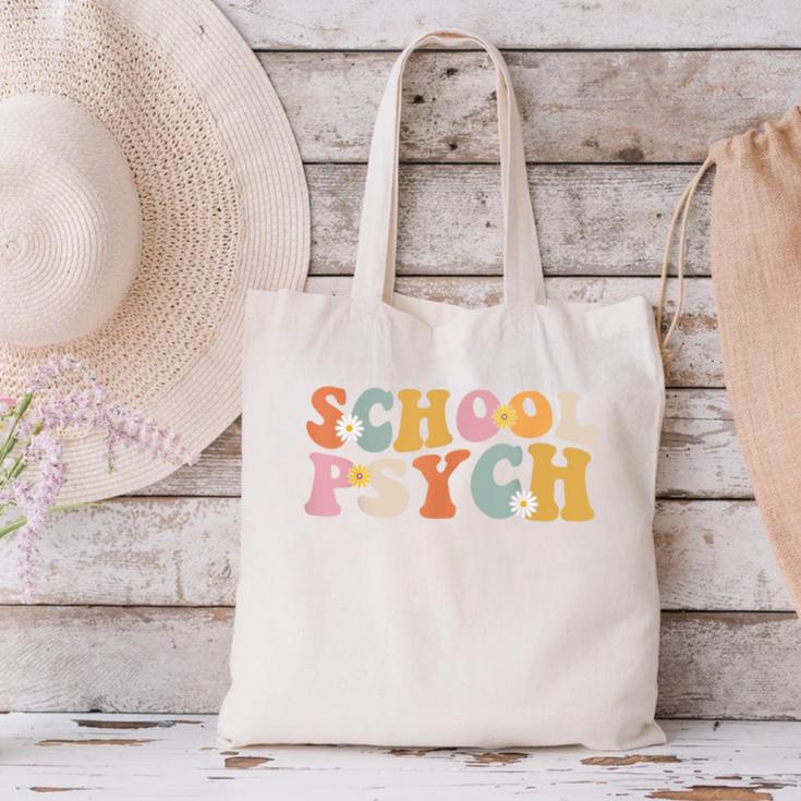 Groovy Retro School Psych Teacher School Psychologist For Men Women Girls Kids Canvas Tote Bag, Groovy Teacher Tote Bags, gift for family, gift for coworker