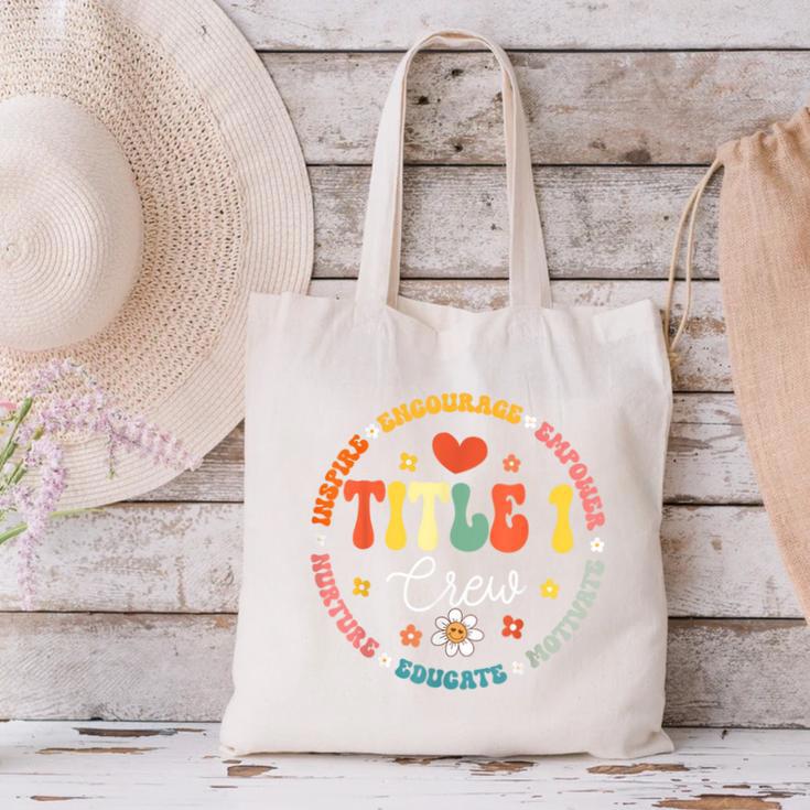 Groovy Title 1 Crew Cute Title 1 Reading Teacher Men Women Kids Canvas Tote Bag, Groovy Teacher Tote Bags, gift for family, gift for coworker