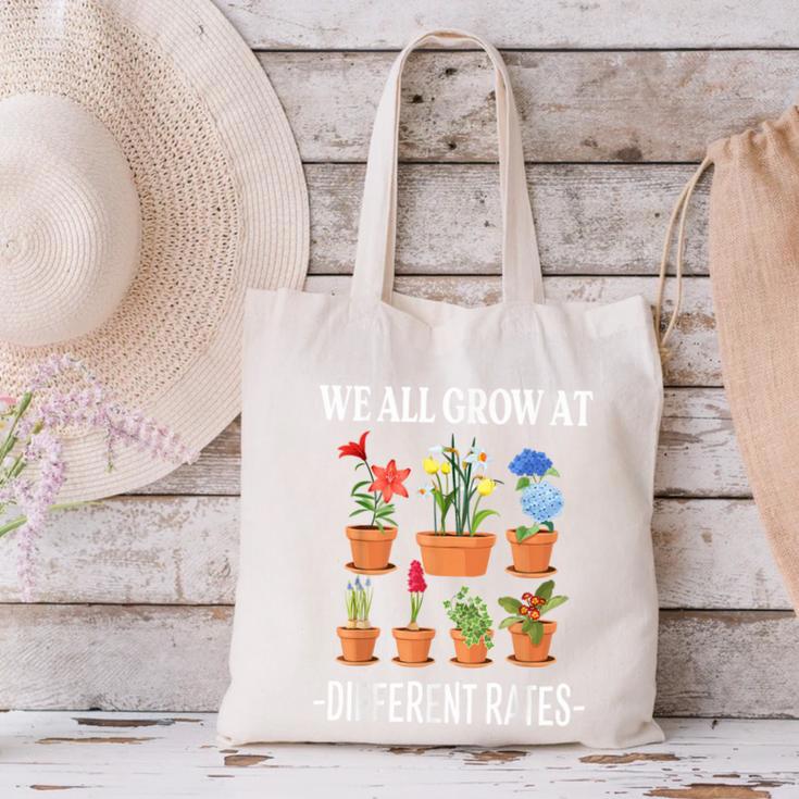 We All Grow At Different Rates Back To School Teacher Canvas Tote Bag, gift for family, gift for coworker