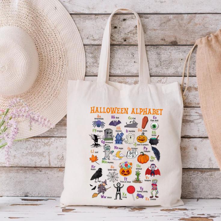 Halloween Alphabet ABCs Learning Kindergarten Teacher Canvas Tote Bag, gift for family, gift for coworker Halloween Alphabet ABCs Learning Kindergarten Teacher Canvas Tote Bag, gift for family, gift for coworker