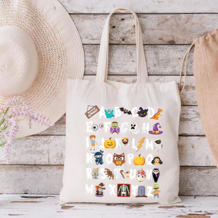 Halloween Alphabet ABCs Learning Kindergarten Teacher Men Women Kids Canvas Tote Bag, gift for family, gift for coworker Halloween Alphabet ABCs Learning Kindergarten Teacher Men Women Kids Canvas Tote Bag, gift for family, gift for coworker